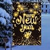 Happy New Year Lighted Garden Flag Holiday Outside Decor Cheers Celebrate New Year Solar LED Burlap Yard Flag Winter Yard Sign New Years Eve Outdoor Banner for Patio Lawn Yard Decoration 12 x 18 Inch