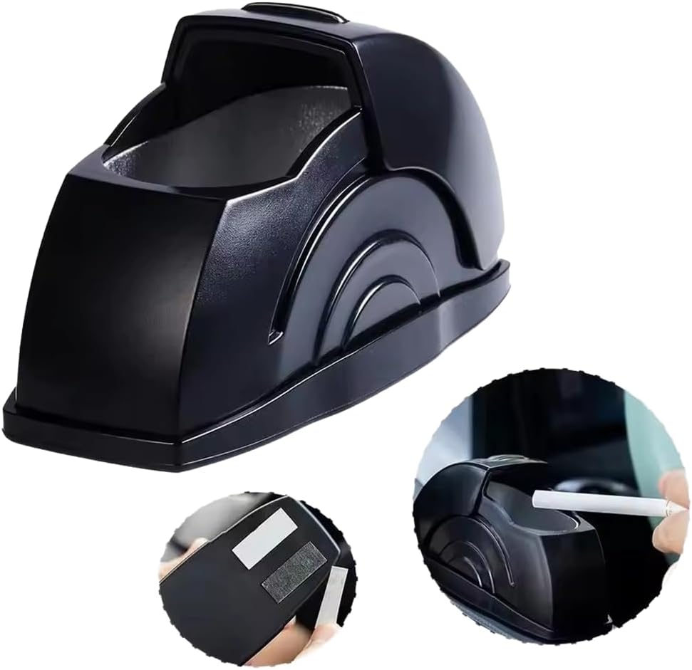 Car Ashtray with Flip Lid, Portable Vehicle Smokeless Ash Tray, Small Removable Automotive Cigarette Odor Cup Holder Accessory, Black