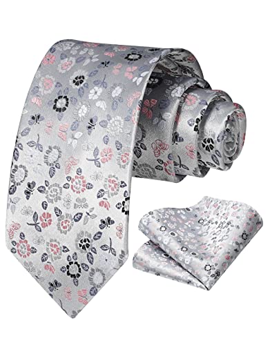 Vinlari Cravate pour Homme Floral Paisley Cravates & Carre de Poche Set de Mariage Fete Funérailles Travail Mouchoir Cravate Cover