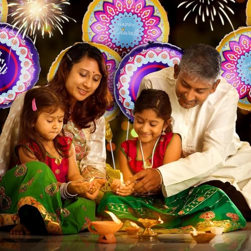 Image of AMFIN Happy Diwali Diya Shape 'Let's get lit' Foil Balloon, Multi - Pack of 5