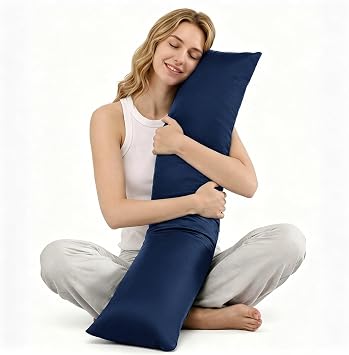 MIOTO 6.5lbs Weighted Body Pillow for Adult - Weighted Pillow for Better Sleep, Cooling Body Pillow with Tencel Cover, Long Pillow for Bed, Ideal Side Sleeper Pillow41" x 10", Navy Blue