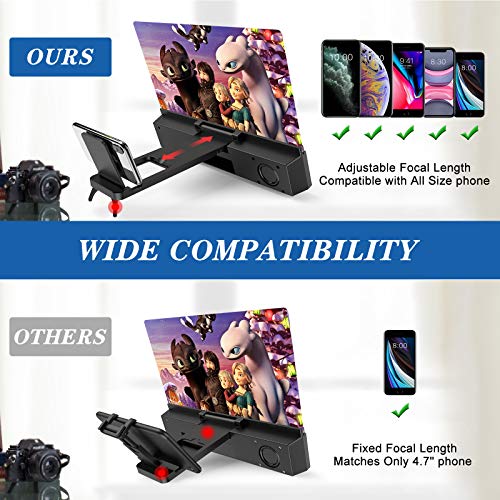 12" Phone Screen Magnifier With Bluetooth Speakers - 3D Hd Magnifying Projector Screen Enlarger For Movies, Videos, Games - Foldable Cell Phone Stand With Screen Amplifier - Supports All Smartphones #TOP1