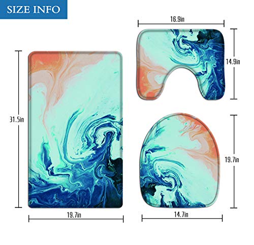 Muatoo Beach And Ocean Waves Shower Curtain Sets With Non-Slip Rugs, Toilet Lid Cover And Bath Mat, Waterproof Abstract Shower Curtain With Standard Size 72 By 72 (Blue Orgnge White) #TOP5