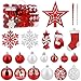 SOLEDI® 128er Set Premium Weihnachtskugeln Kunststoff Rot Weiß mit Baumspitze Stern - Robuste und Sichere Christbaumschmuck Set mit Aufhängen - Christbaumkugeln Bunt, Mehrweg Weihnachtsdeko