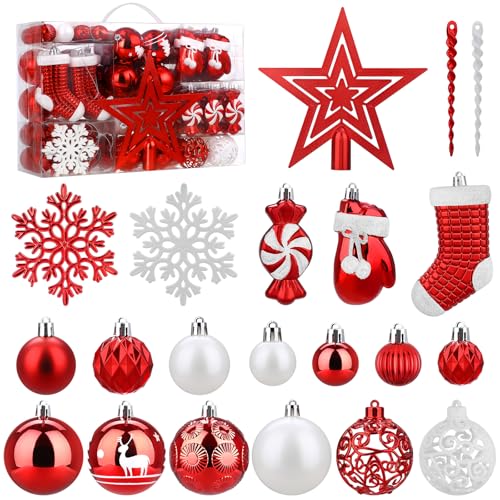 SOLEDI® 128er Set Premium Weihnachtskugeln Kunststoff Rot Weiß mit...