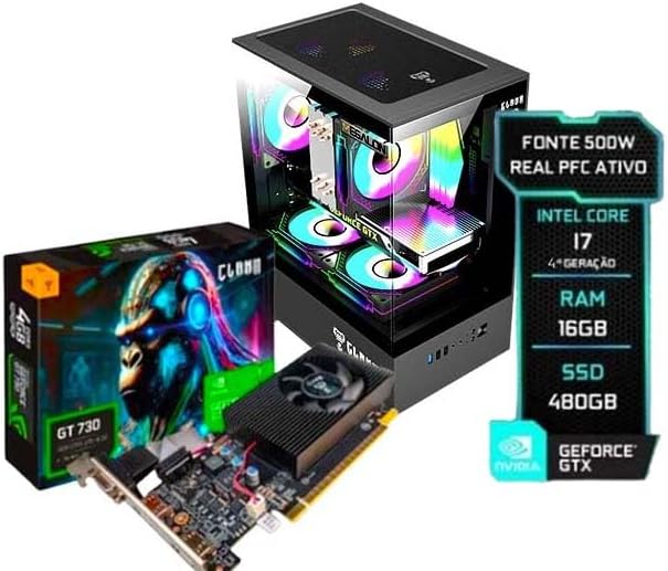 PC Gamer Megalon Completo Intel core i7 3.4 GHz 16 GB RAM SSD 480 GB Fonte 500 W Monitor 19″ HDMI Placa de video GT730 4gb