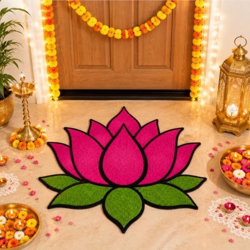 Dunzy Indian Rangoli Mat Pooja Decoration for Home Diwali Lotus Doormat