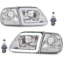 PIT66 LED DRL Headlight Assembly w/Corner Parking Lights Compatible with 1997-2003 Ford F150 /2004 F150 Heritage/Fit 1998-1999 F250 /Fit 97-02 Expedition Clear Lens Clear Reflector