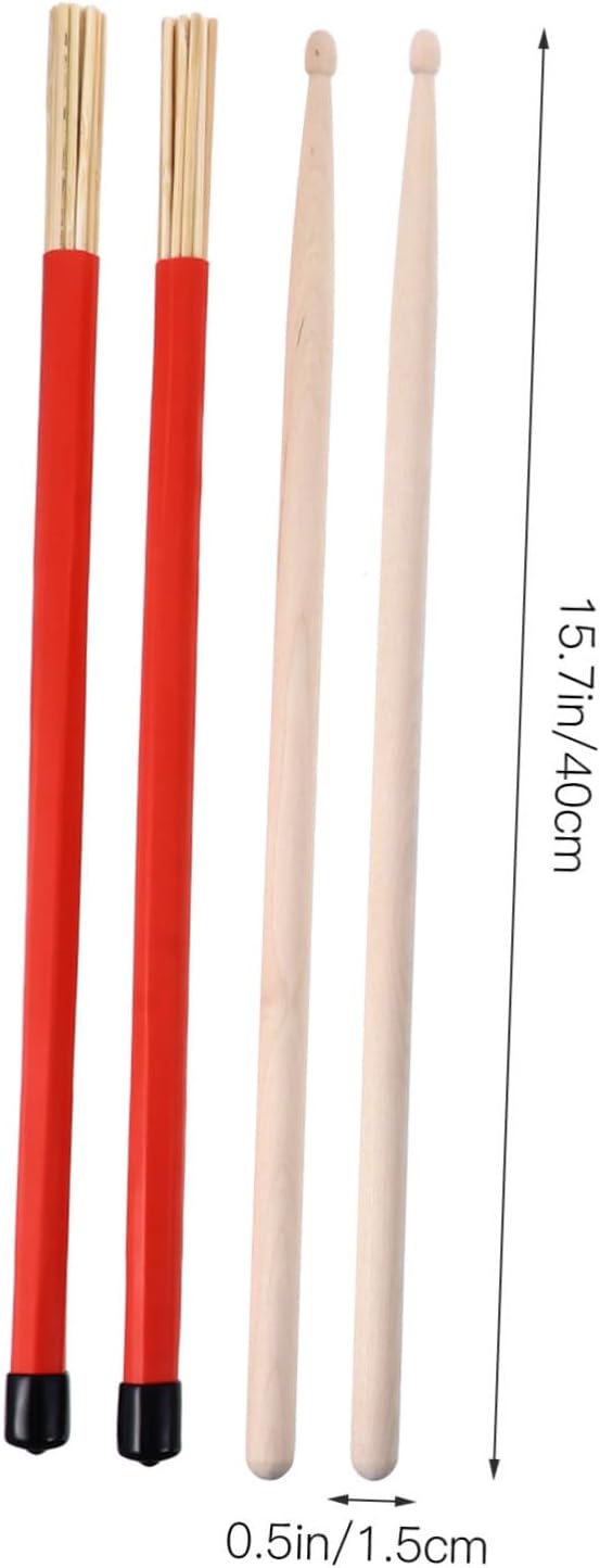 Hemoton Bamboo and Steel Drum Brush Set with Retractable Wire Brushes Drumsticks and Storage Bag for Percussion Instruments