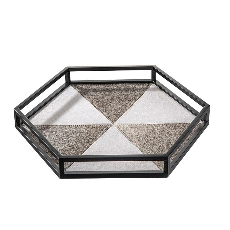 Bandejas Servir Comida Bandeja Hexagonal Ligera de Lujo Crin, Almacenamiento Entrada, Bandeja Escritorio for cosméticos, Adornos Grises y Blancos, Decorativa for joyería Mesa Cama