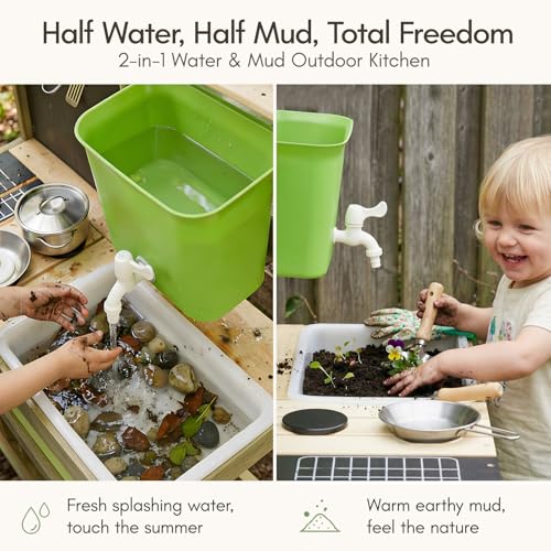 Image of Giant bean Mud Kitchen for Kids Outdoor, Wooden Kitchen Playset with | 4.8L Large Water Tank Sink, Sand and Water Table Toy with Pots,Pans & Kitchen Accessories, Pretend Playset for Boys Girls 3+