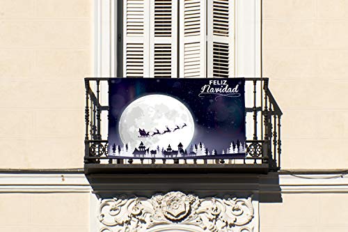 Oedim 100x70cm Lona para Balcón Feliz Navidad Incluye 6 Ojales metálicos pequeños, Colores