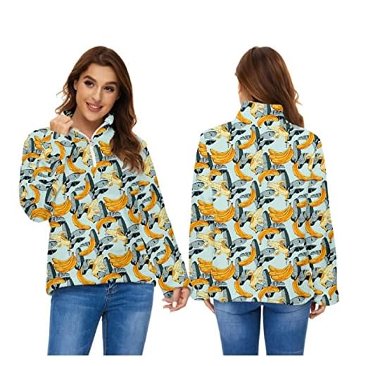 Sweatshirt filt frukttryck blus med ståkrage plysch damtröja med kort hår, gRÖN, 5XL (Stor)