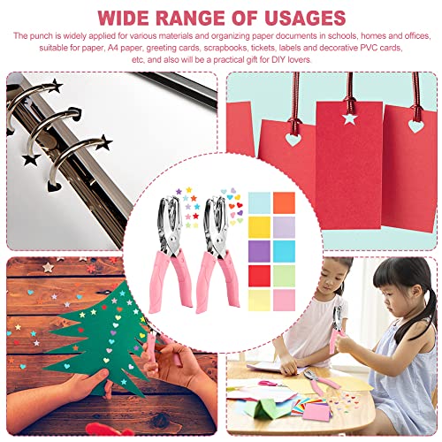 Single Hole Punch, Stainless Steel Handheld Hole Paper Puncher Set, Heart Star Shape Paper Punches for DIY, Long Handle Hole Punch for Home Office(2pcs Hole Punch + 100pcs Colored Papers) - Thumbnail 5
