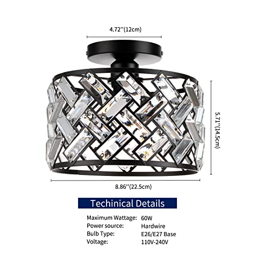 FRIDEKO HOME Light Fixtures Ceiling Mount - Black Hallway Light Fixtures Ceiling Crystal Semi Flush Mount Ceiling Light Bedroom Ceiling Lights for Kitchen Living Room Bathroom Porch FRIDEKO HOME Light Fixtures Ceiling Mount - Black Hallway Light Fixtures Ceiling Crystal Semi Flush Mount Ceiling Light Bedroom Ceiling Lights for Kitchen Living Room Bathroom Porch