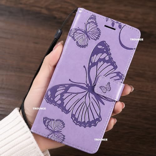 Image of TROUNCE Butterfly Embossing Shock Proof Flip Cover with Card Cash Holder Wallet Case & Magnetic Lock|Mobile Cover|Back Cover for Google Pixel 8- Purple