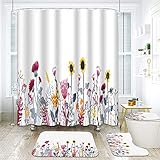 ArtSocket 4 Pcs Shower Curtain Set Nature Wild Leaves Floral Border Autumn Beautiful bee Blossom...