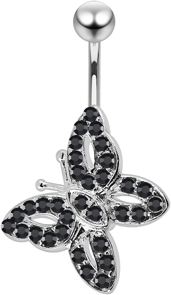 Multi Crystal Gemstone Fashion Butterfly Design 925 Sterling Silver with Stainless Steel Belly Ring - Belly Button jewelry - Navel jewelry