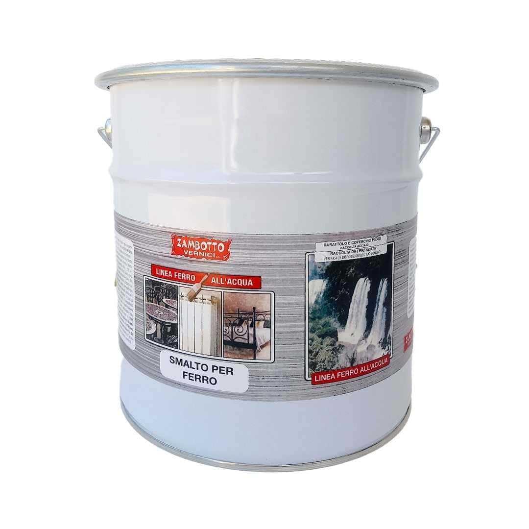 ZAMBOTTO VERNICI Lakier do żelaza wodnego wykańczający do wnętrz i na zewnątrz w różnych kolorach, błyszczący, od 2,5 do 10 kg (2218 - biały, 2,5 kg)