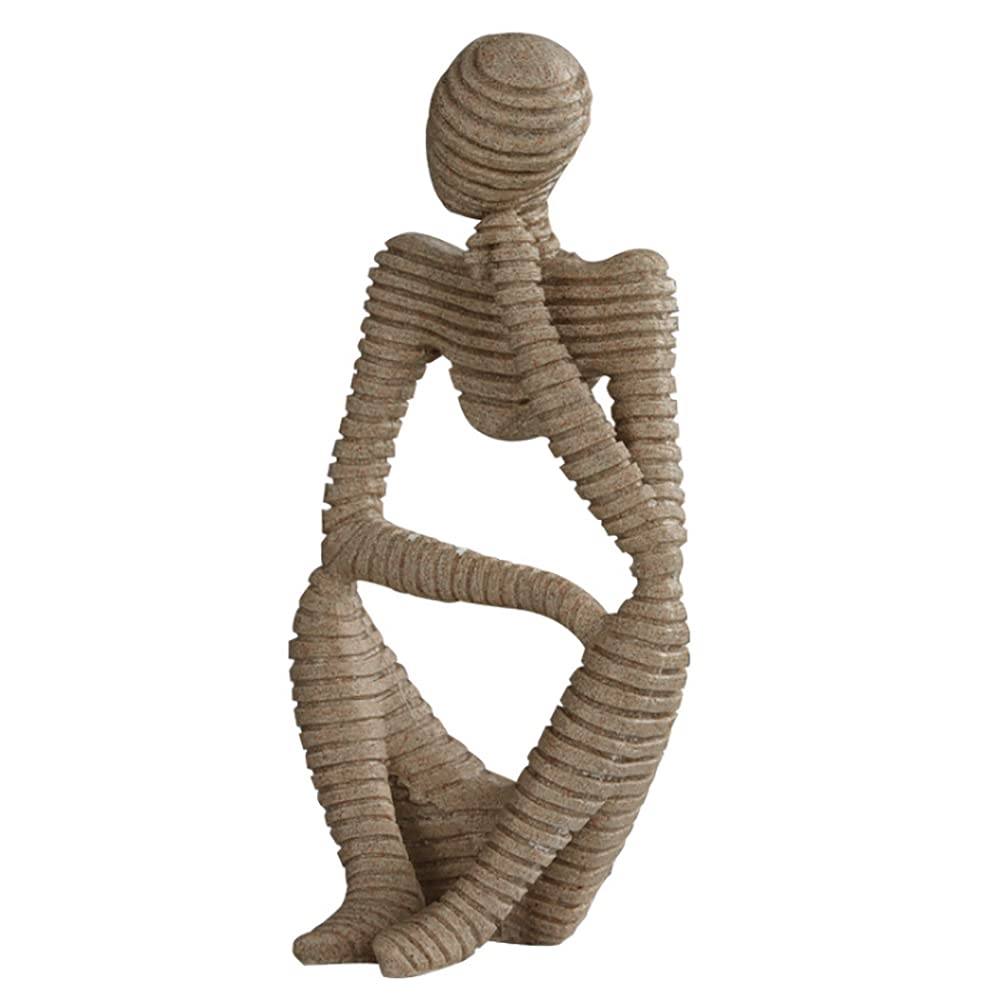 Ancllo Natural Sandstone Color The Thinker Statue Abstract Sculpture Resin Statues For Home Decor Modern Home Office Shelf Desktop Bookshelf Décor