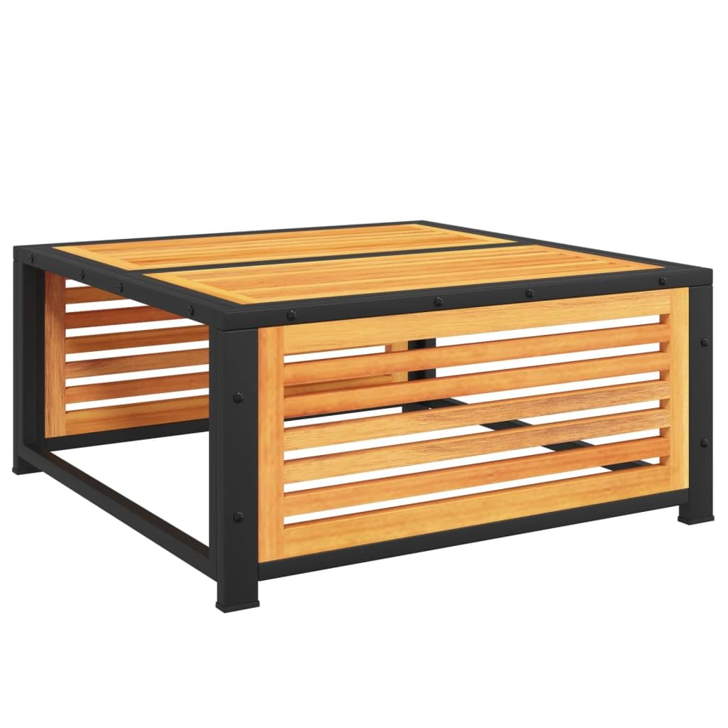 Mesa de jardín de madera maciza de acacia, 68 x 68 x 30 cm, con marco de acero pulverizado, resistente a la intemperie y estable, ideal para relajarse y sentarse en el exterior