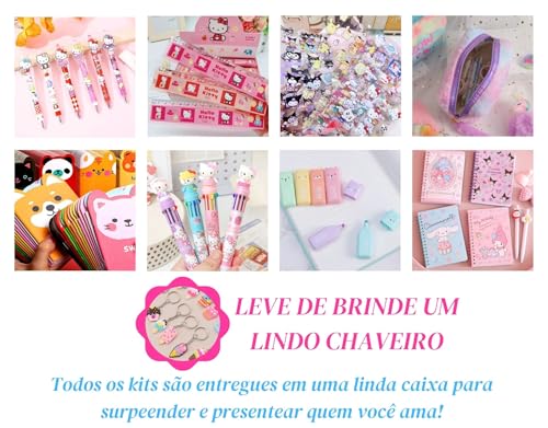 Caixa Surpresa Papelaria Fofa Kawaii Kit 31 Itens + 1 Chaveiro