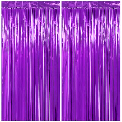 Image of Graduation Decorations Thicken Purple Streamers 2 Pack 3.3 x 6.6 FT, Purple Foil Fringe Backdrop for Birthday Party Decorations