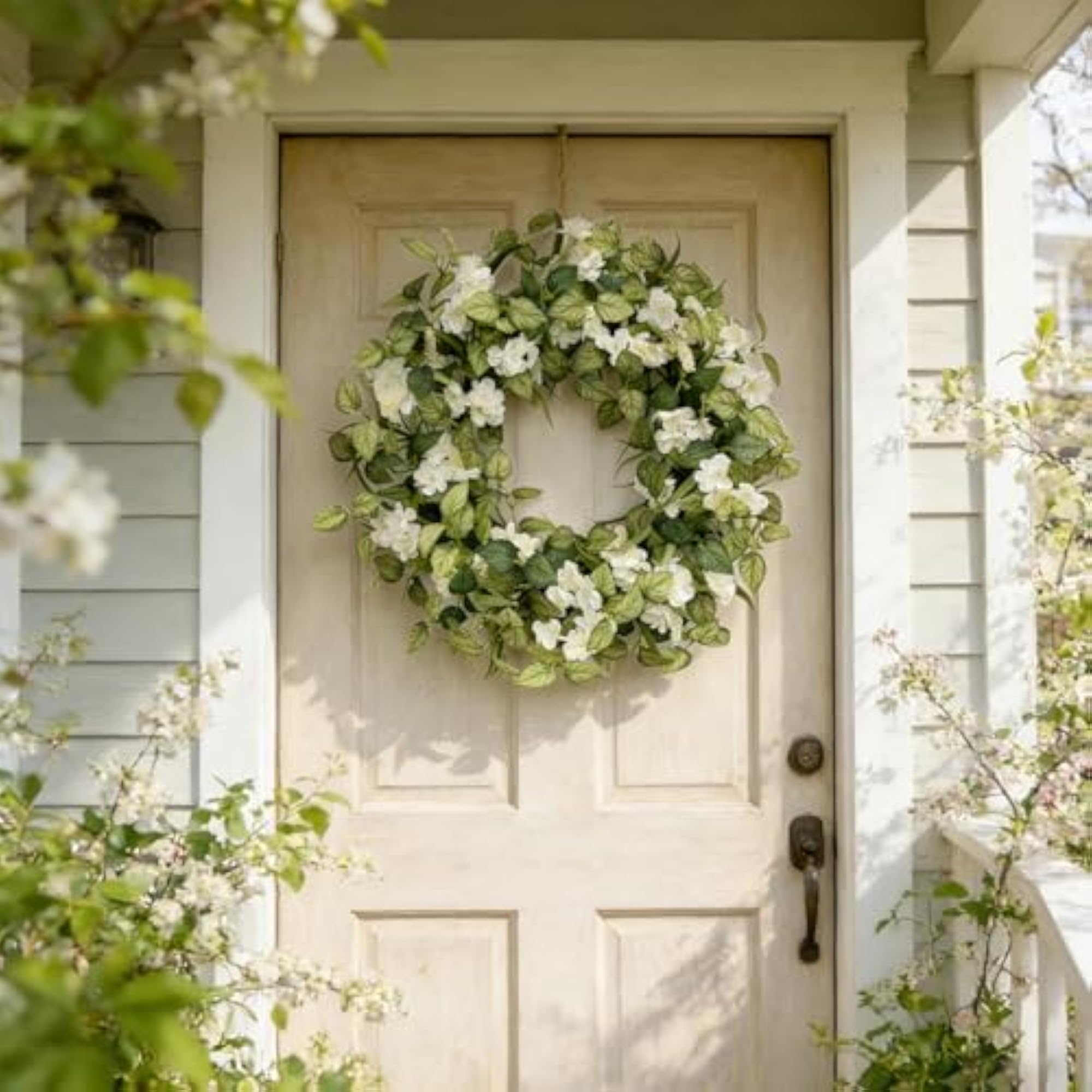 24 Inch Artificial Wreath with White Flowers