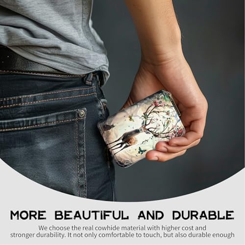 Image of Cute Credit Card Holder with Zipper, Decorative Deer Butterfly RFID-Blocking Card Case Small Wallet for Women Men, Multi-slot Card Organizer Case Travel Accordion Wallet