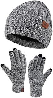 Bequemer Laden Womens Winter Warm Knit Beanie Hat Touchscreen Gloves Set with Fleece Lined Skull Cap Gloves Set for Women