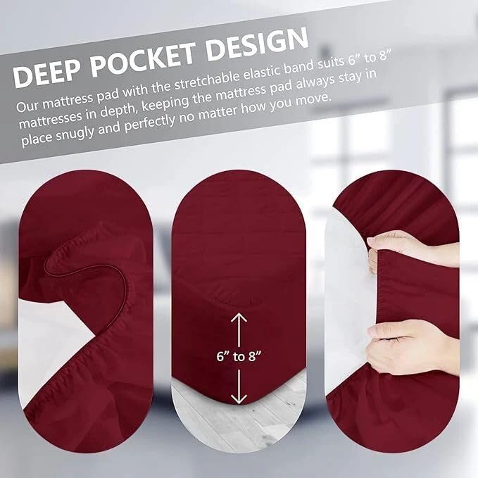 Image of 100% Waterproof Quilted Mattress Protector Premium Cotton Feel King Size, 72x78 Inches, Maroon, Machine Washable