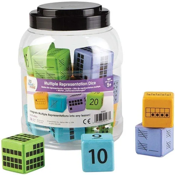 hand2mind Math Activity Dice Set, Foam Math Dice for Kids Ages 5-8, 6 Sided Die Represents A Number, Ten Frame, Tally Marks, Or Base Ten, Early Math Homeschool Supplies (Set of 16)