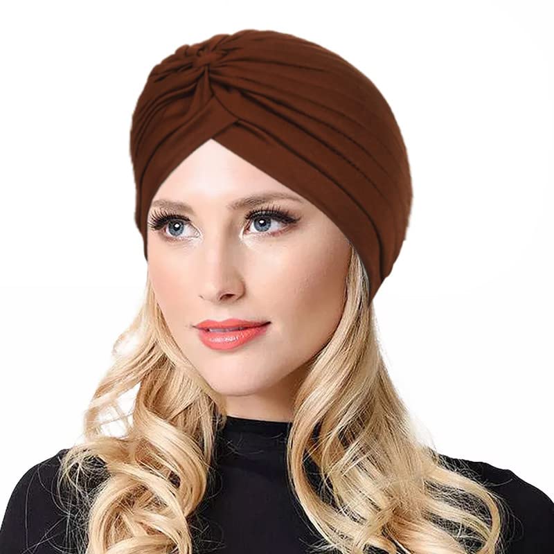 BISMAADH Soft Breathable Chemo Headwear Scarf Knot Fashion Pleated Turban Cap Beanie Sleep Hat Headwrap for Women