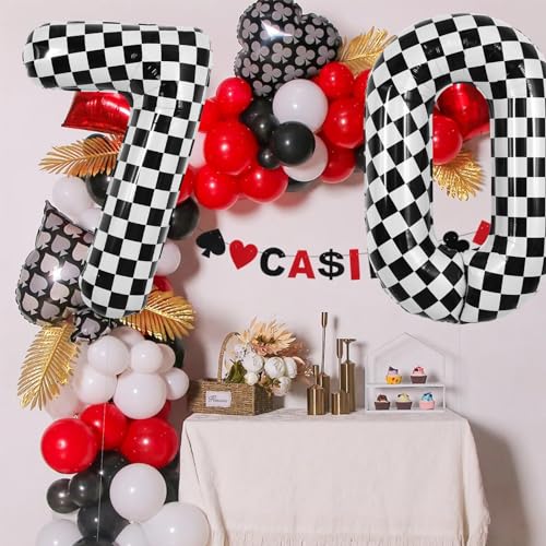 Image of TONIFUL 40 Inch Large Checkered Number 7 Balloon 7th Birthday Decorations