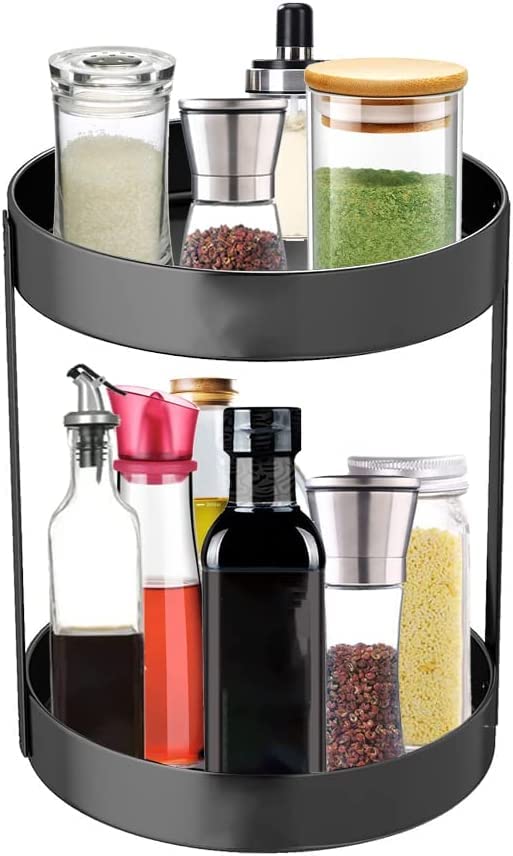 ALMEKAQUZ 2 Tier Spice Rack,Turntable Organizer, 360 Degree Rotating Turntable 9 "Non-Skid Rotating Tissue Storage Container, Bathroom, Kitchen, Cabinets, Pantry, Countertop Organizer