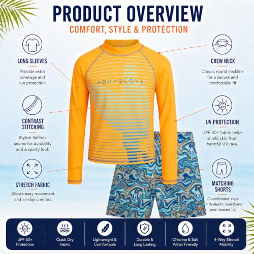 Image of Body Glove Little Boys 2-Piece Rash Guard Swimsuit Set