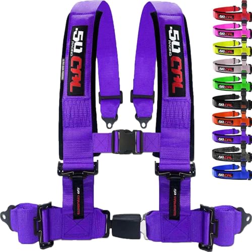 50 Caliber Racing Harness 3 inch purple 4 point harness with Push Button Release for Cars, Trucks, UTV and Off Road Vehicles [6046]