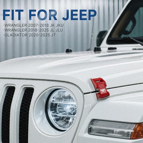 Image of Hood Latch Aluminium Alloy Hood Catch Kit Compatible with Jeep Wrangler JK /JKU 2007-2018, JL /JLU 2018-2025 & Jeep Gladiator 2020-2025