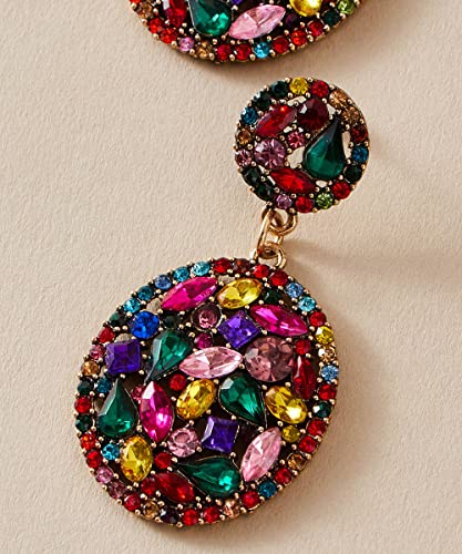 Multi-colored Crystal Drop Dangle Earrings Sparkling Rhinestone Paved Round Stud Earrings Vintage Bridal Wedding Statement Ear Jewelry for Women3