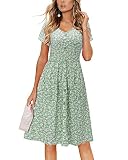 Picture of VOTEPRETTY Women's Summer Dress 2023 Casual Short Sleeve V Neck Button Floral Midi Sundress Pockets Spring(Floral27,S)