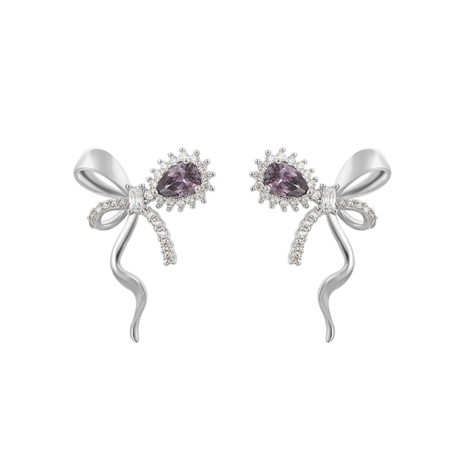 Pendientes con nudo de mariposa, amatista y moissanita