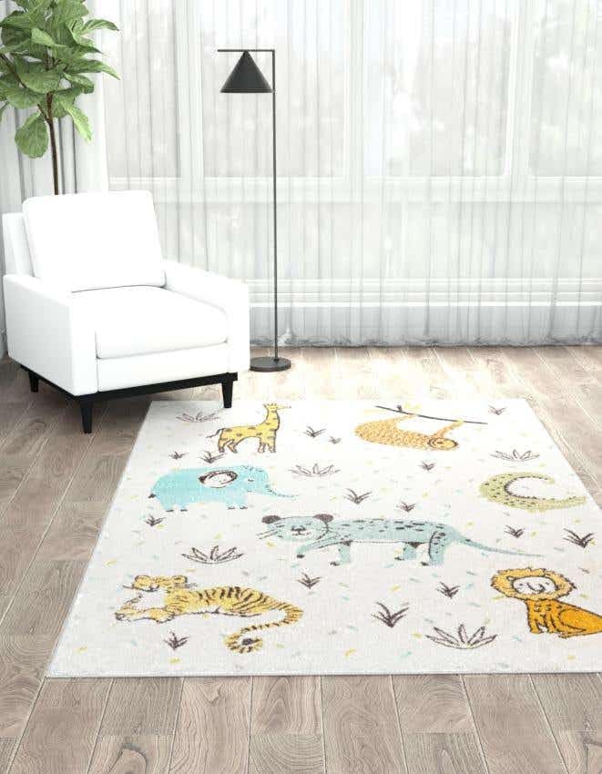 Miniatura 4 de Unique Loom Whimsy Kids Collection - Alfombra de área con animales (rectangular, 5 pies 3 pulgadas x 8 pies, 0 pulgadas, marfilnegro)