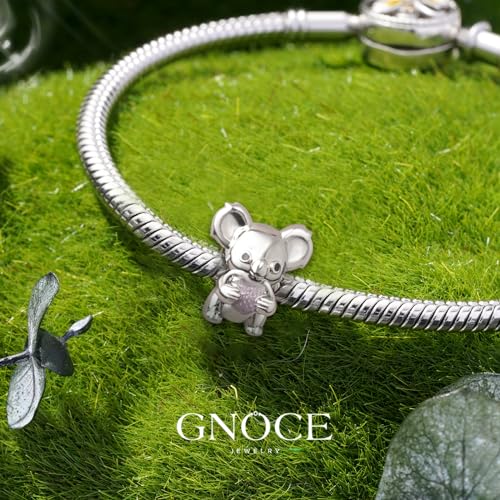 Image of GNOCE Embraces Heart Gemstone Bead Charms 925 Sterling Silver Rabbit Horse Triceratops Snake Monkey Cat Platypus Sloth Bear Pig Yak Ghost Matryoshka Doll Jewelry Gift for Women