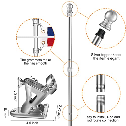 Geek Cheers T304 Stainless Steel Heavy Duty Flag Pole Kit, 2 Positions For 1" Flag Poles Wall Mount House & Estate Flagpole Holder, Aluminum Alloy Flagpole Rings, Rust Free Flag Pole For House Yard #TOP1