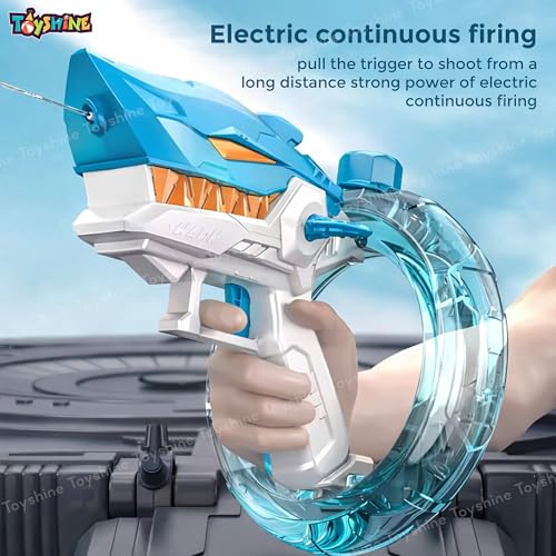 Image of Toyshine Shark Shape Automatic Electric Water Gun Toy | Continuous Spray Rechargeable Water Squirt Gun with Leak-Proof Tank | Summer & Holi Festival & Outdoor Water Play for 4+ Kids - Blue