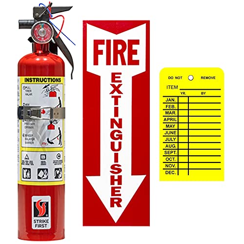 DOT Approved, UL/ULC Rated 2.5Lb ABC Fire Extinguisher Dry Chemical 1A10BC Strike First with Vehicle Bracket, Sign and Inspection Tag