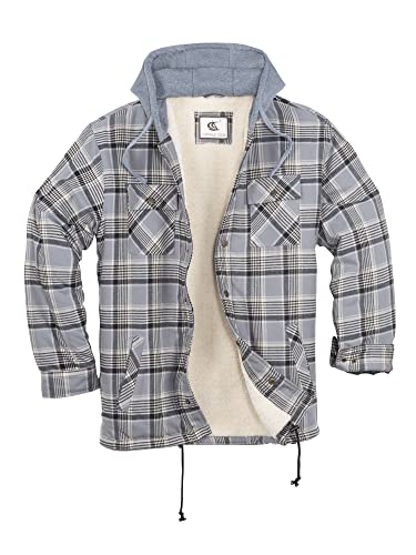 Image of COEVALS CLUB Men's Flannel Shacket Casual Button Snap Sherpa Quilted Lined Premium Jacket Shirts