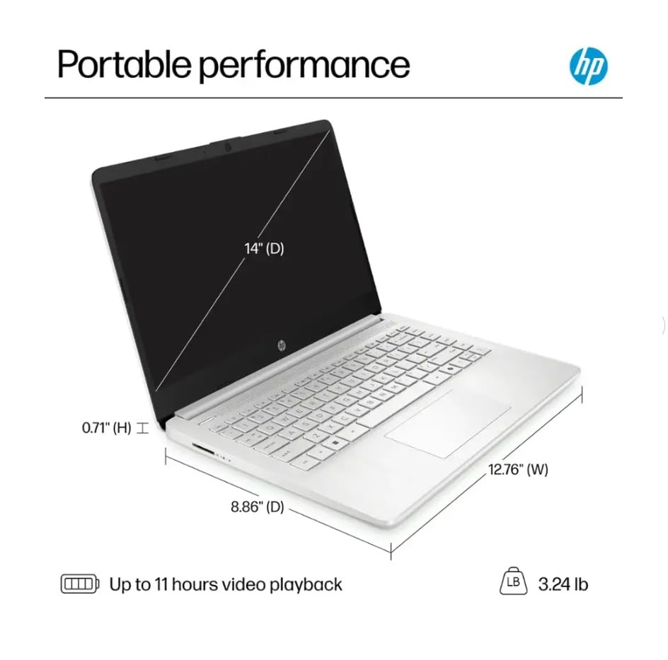 Image of HP Student Laptop, Intel Processor N150(up to 3.6 GHz),8G RAM, 256GB Storange (128GB UFS+128GB MSD) 14 Inch LED Screen,1 Year Office 365, Windows 11 Home,Silver,w /BTP Accessories