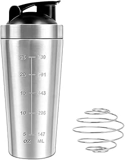 LUFEIS Stainless Steel Protein Shaker, 750 ml Fitness Protein Shaker, Shaker Protein Sports Fitness with Scale Optimal, Protein Shaker Cup with Ball, for Protein, Diet and Fitness Shakes