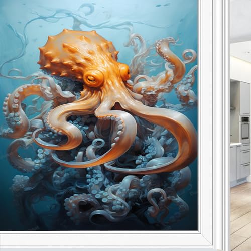 Vinilo Decorativo de Privacidad Octopus Azul Ocean 17.7x23.6 pulg miniatura 1